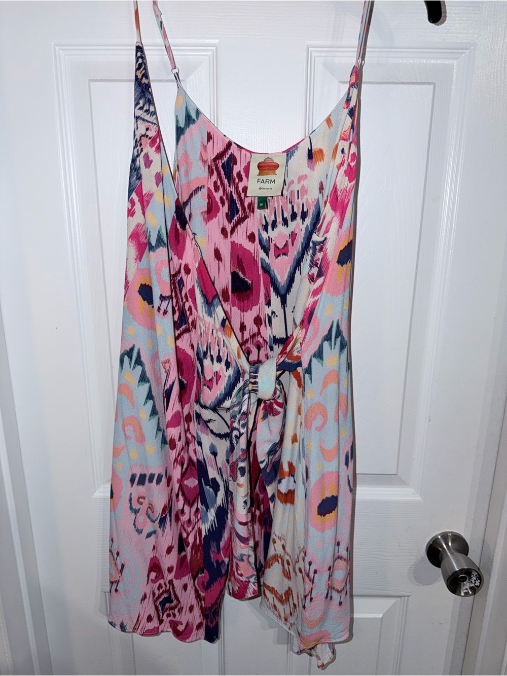 FARM Rio Pink Multi Ikat Tie-Front Sleeveless Top